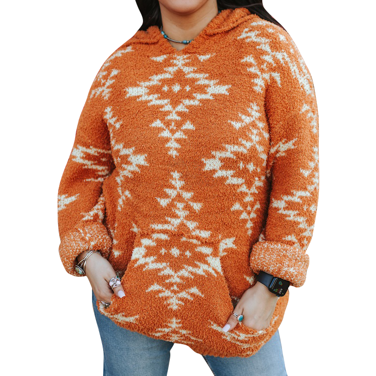 Women's Rust Aztec Cozy Oversize Hoodie